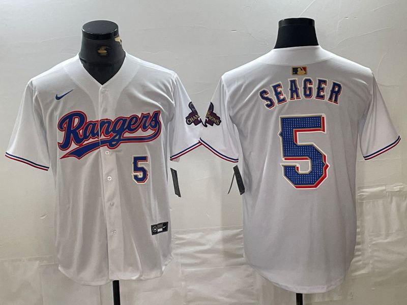 Men Texas Rangers #5 Seager White Champion Game Nike 2024 MLB Jersey style 4